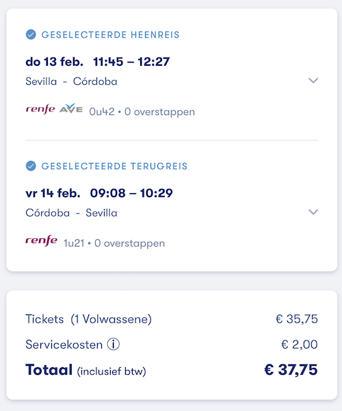 Je betaalt €2 servicekosten als je treinkaartje boekt via Omio